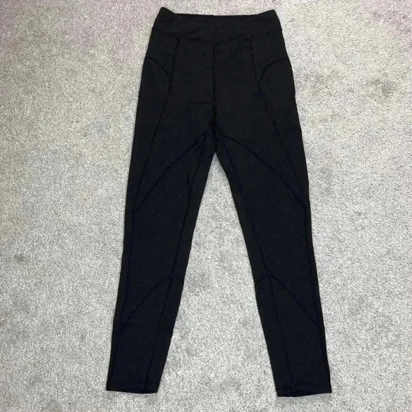 For The Love Of Lemons Leggings Black Color Ribbed Sz S - Picture 1 of 9